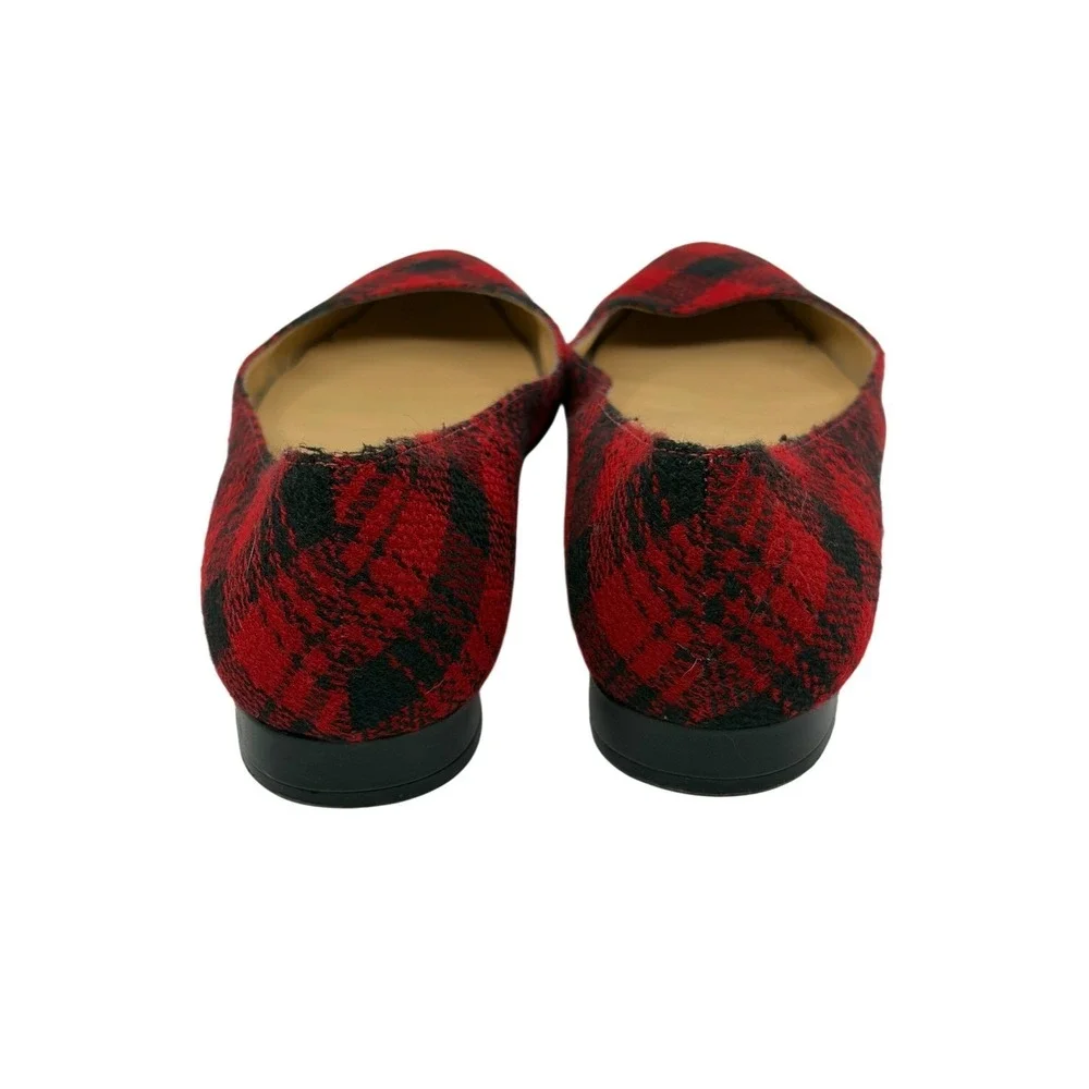 Talbots Womens Red Black Buffalo Plaid Pointed Toe Flats Shoes Size 8.5 W Brazil